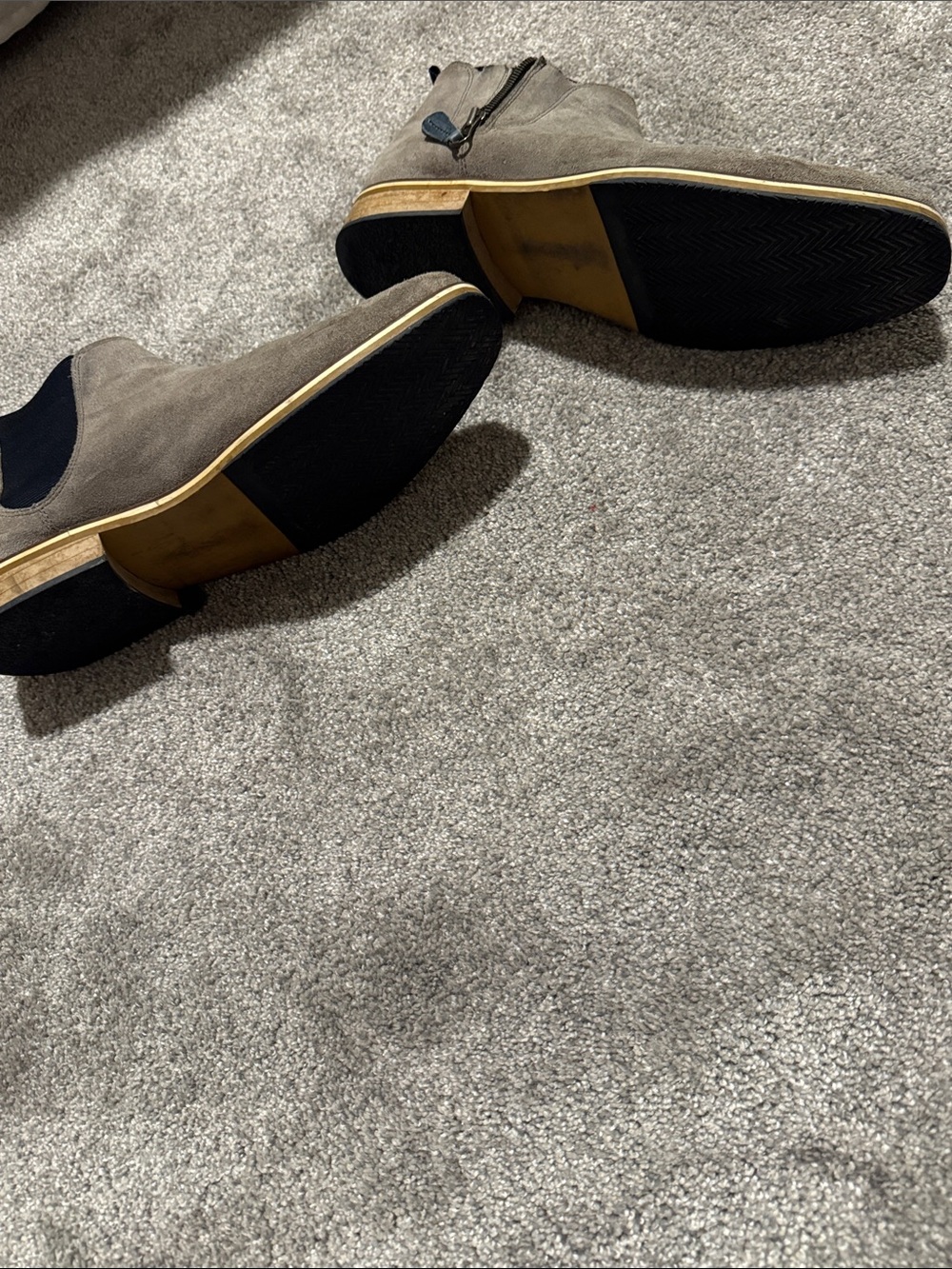 Gray Suede Chukka Boots with Navy Blue Side Zip and Elastic Gusset - Picture 4 of 6